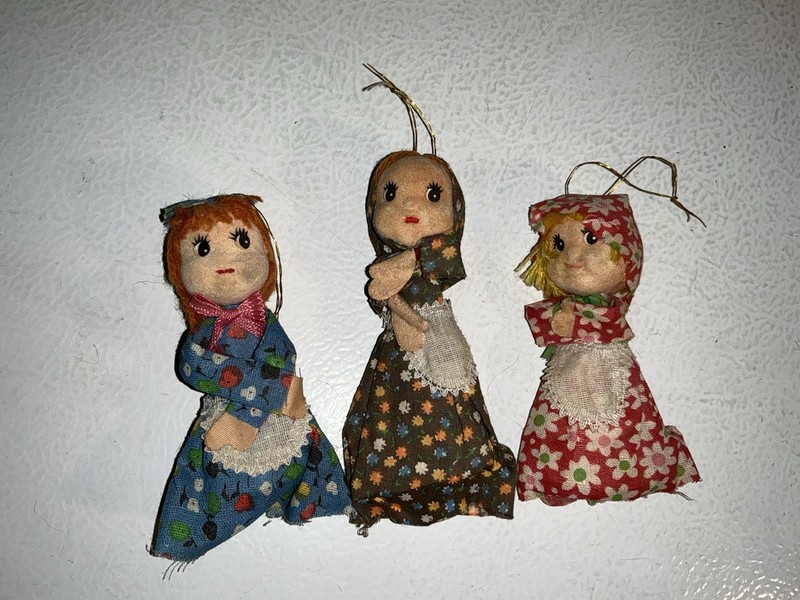 Vintage Christmas Ornament Doll LOT of 3 Home Made