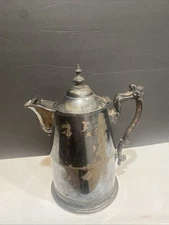 Antique Victorian Large Ceramic Lined Silverplate Lidded Pitcher Pat 1868