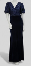 Eliza J Women's Blue Sequined Velvet Puff-Sleeve Gown Dress Size 8