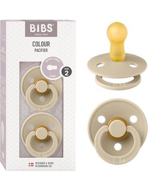 Bibs Colour Pacifier 2-Pack | BPA Free Soother, Round Nipple. Natural Rubber