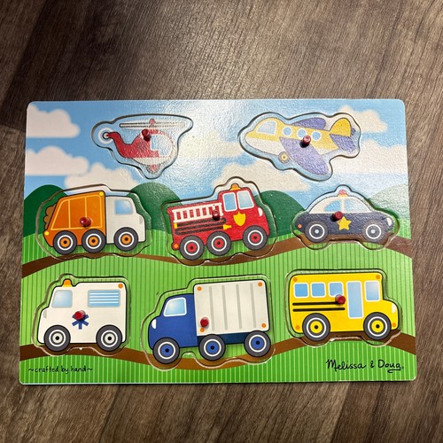 Melissa & Doug Kids Lift & See Wooden Peg Puzzle Vehicles Transportation