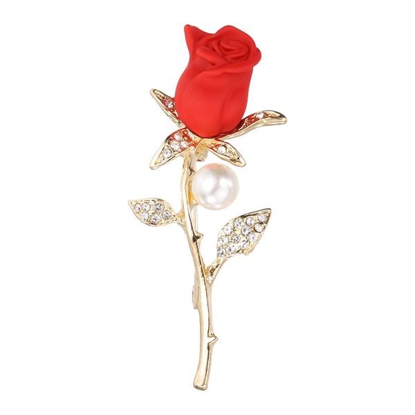 Damen RosenblüTen-Brosche Rot Strass Perle Blatt-image