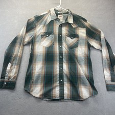 Levis Western Standard Fit Pearl Snap Button Up Shirt Mens M Plaid Cowboy