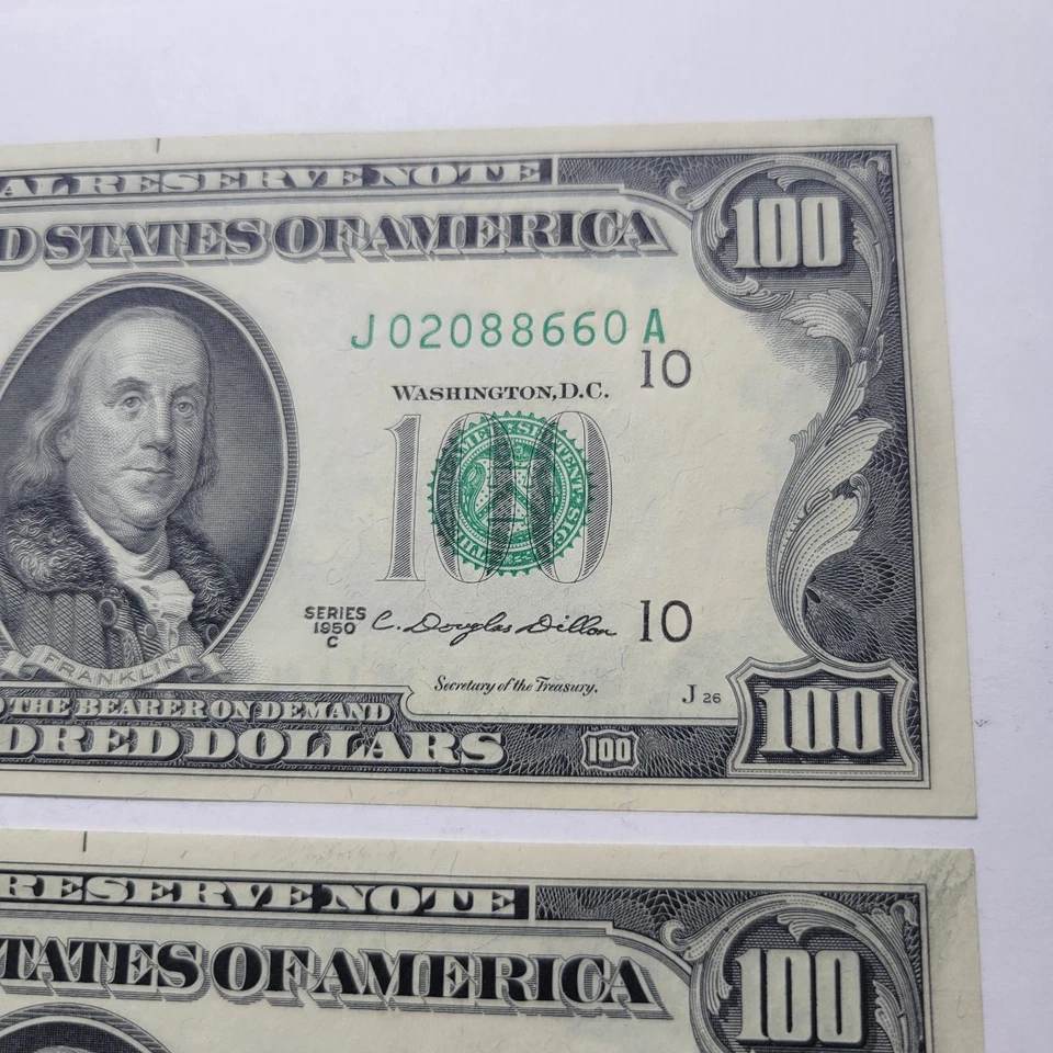 1950 C Kansas City Federal Reserve $100 Notes 2-Consecutive ~Gem Uncirculated BU - Image 3 of 4