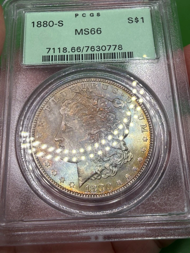 Bellamente Tonificado MS-66 Morgan Dólar de Plata Antiguo Soporte Verde 1880-S PCGS Foto 4 de 4