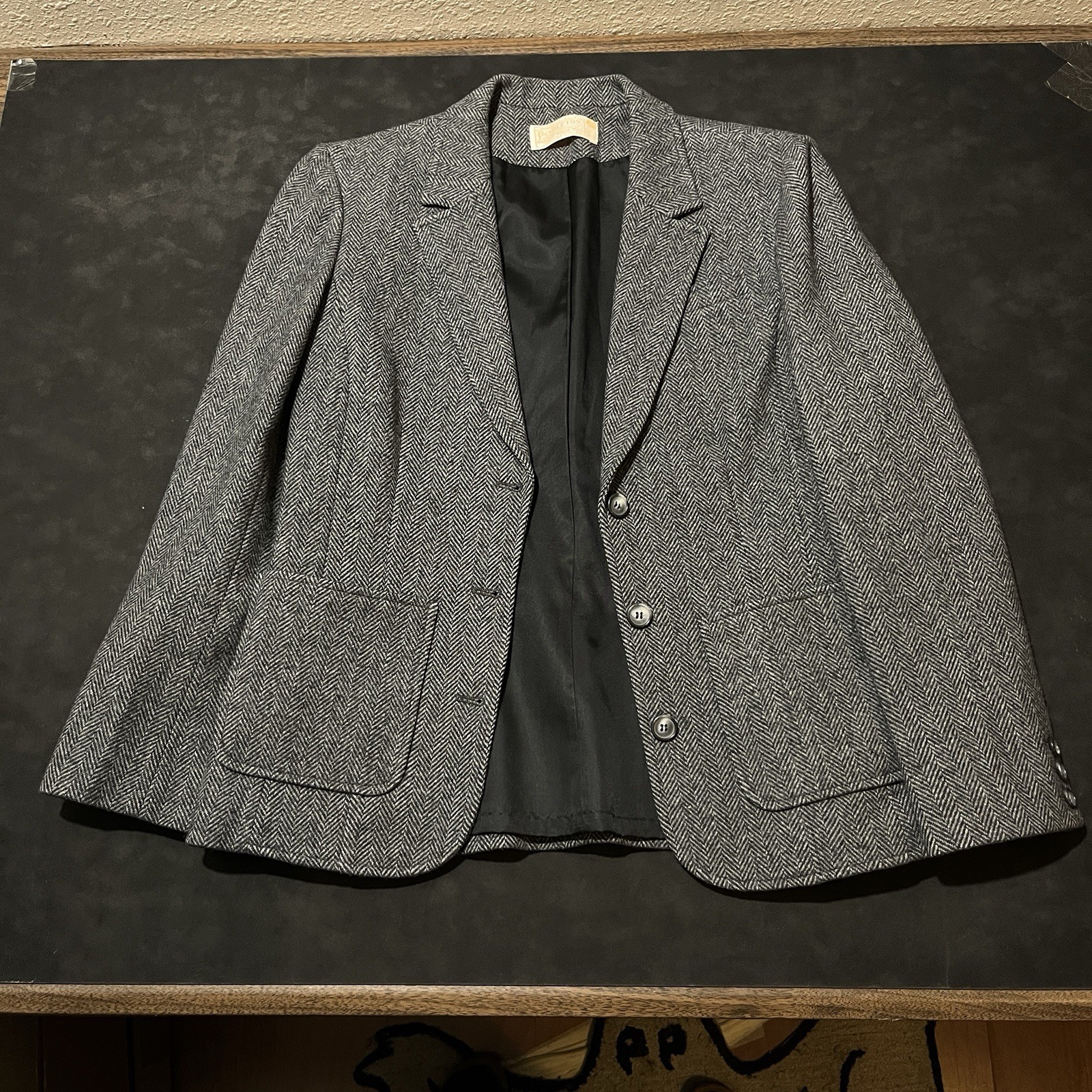 Pendleton Jacket Vintage Herringbone 70s Wool Bla… - image 4