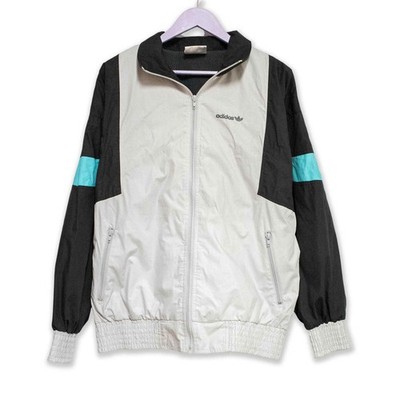 Adidas Vintage Windjacke schwarz-weiß mit Reißverschluss 90er Jahre - Größe 50 Herren