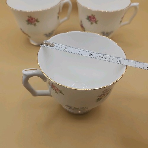 4 Staffordshire England Teacups Bouquet Pattern Bone China Gold Trim Vintage - Picture 8 of 8