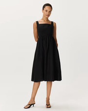 Quince 100% S European Linen Fit & Flare Midi Dress Black Size Small