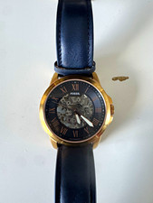 Fossil Automatic Skeleton Dial Roman 42mm Gold Case Black Leather TI1905