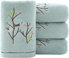 Hand Towels Set of 4 Embroidered Bird Tree Pattern 100 Cotton Absorbent Soft De