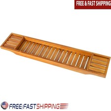 Teak Bathtub Caddy Tray Relaxation Organizer Wine Book Holder Self-Care Gift New