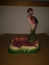 Vintage PINK FLAMINGO MID-CENTURY FIGURINE w/ Bowl/Ash Tray