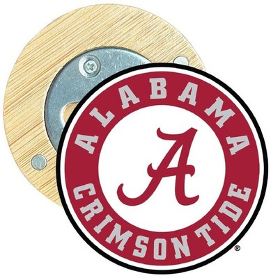 Alabama Crimson Tide 2.5'' Round Wooden Magnetic Bottle Opener