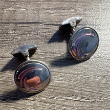 Men’s Silver Tone Metal Round Bullet Back Cufflinks, Silver Base Metal, No Stone