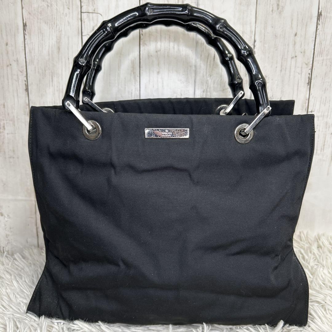 Gucci Black Bamboo Logo Nylon Tote Bag Pre-Owned