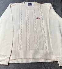 Coca Cola Vintage Cable Knit Sweater Cream White Logo Size Medium