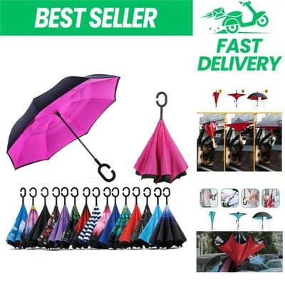 Parapluie Inversé Anti-UV Double Couche Coupe-Vent Rose - Photo 1/4