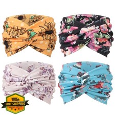 AQOKKA Wide Turban Headband Women Non Slip Boho Elastic Twisted Knot