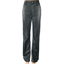 Zara Black Faux Leather Vegan High Waisted Straight Leg Trouser Pants Size 6