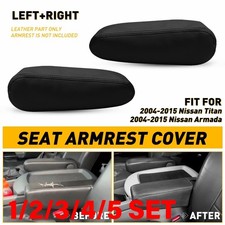 Front Seat Arm Rest Cover Black Leather For 2004-15 Nissan Titan Armada 1-5set