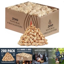 200 PACK NATURAL FIRELIGHTERS QUICK WOOD FIRE PIT BBQ LOG STOVE BURNER LIGHTER