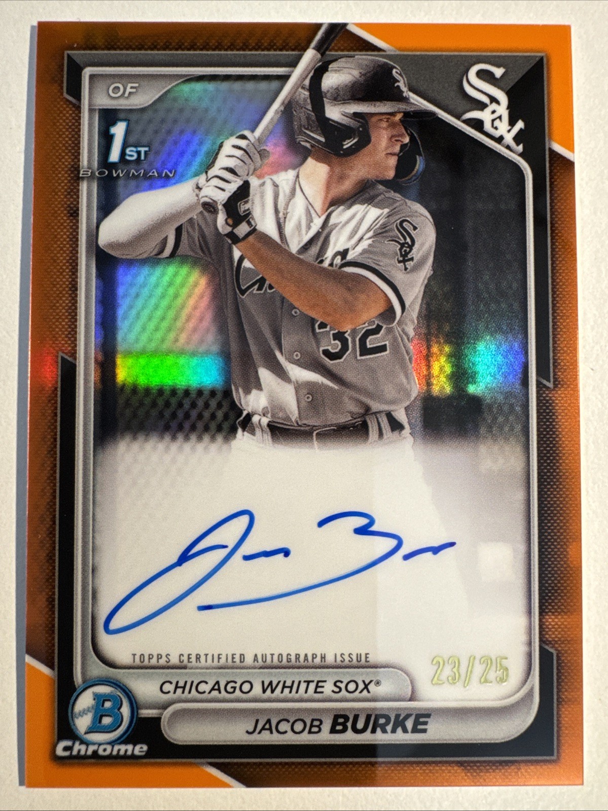 2024 Bowman Chrome Jacob Burke 1st Orange Refractor Auto Autograph #/25 #CPAJB