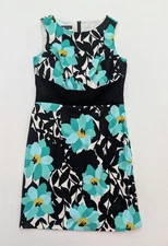 I.N.Studio Women's Dress Size 8 Green Black White Floral Print Sheath