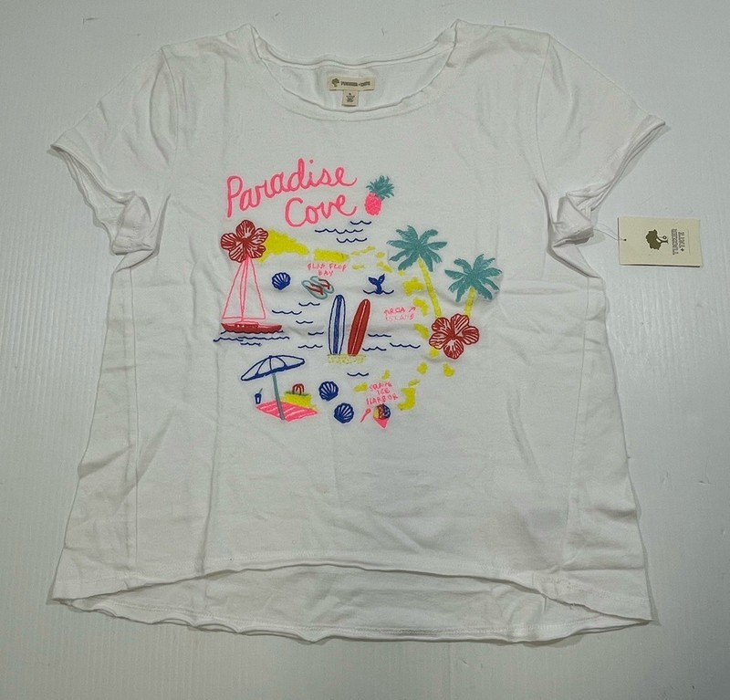 Tucker + Tate Girls Youth White 100% Cotton Short Sleeve Paradise Summer Tee XL