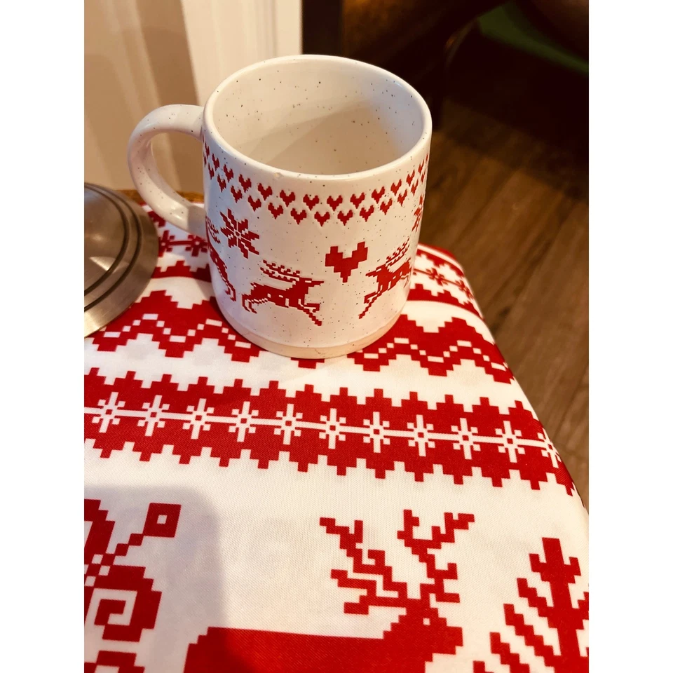 Nordic Fair Isle Christmas Table Cloth with Reindeer & Snowflakes 60" x 103" - Image 3 of 4