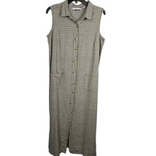 Lauren Brooke Plaid Maxi Dress Womens XL Cotton Cottagecore Sleeveless Button