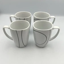 Corelle Coordinates Simple Lines 4 Porcelain Coffee Tea Mugs Cups White Black