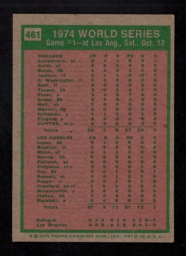 1975 Topps Baseball Card #461 World Series Game 1 Reggie Jackson EX b - Foto 2 di 2