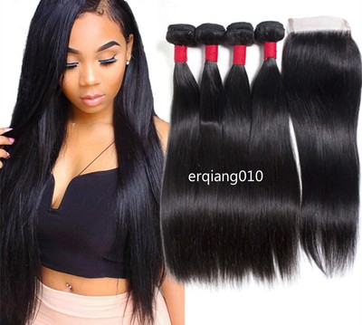 3 Bundles 300g Peruvian Straight Virgin Hair With Lace Closure