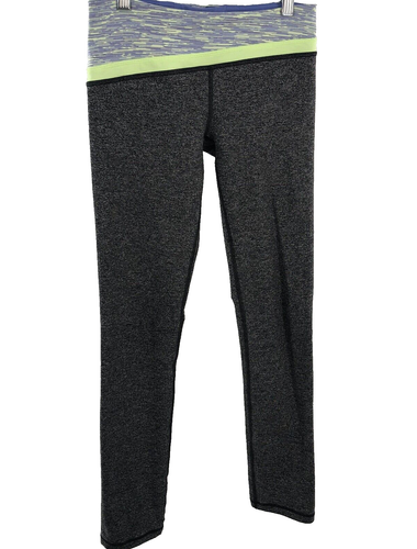IVIVVA Girl's Leggings Dark Gray Speckled w/ Neon Yellow White Stripe Waist 12 - Picture 12 of 12