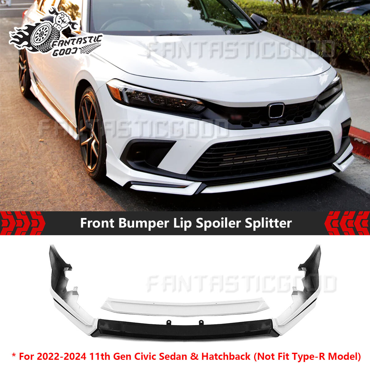 For Honda Civic 2022-24 Yofer V3 Style Pearl White Front Bumper