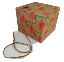 Box of Rope Ball Twine Paper Covered wood box Floral Countertop Display Vintage
