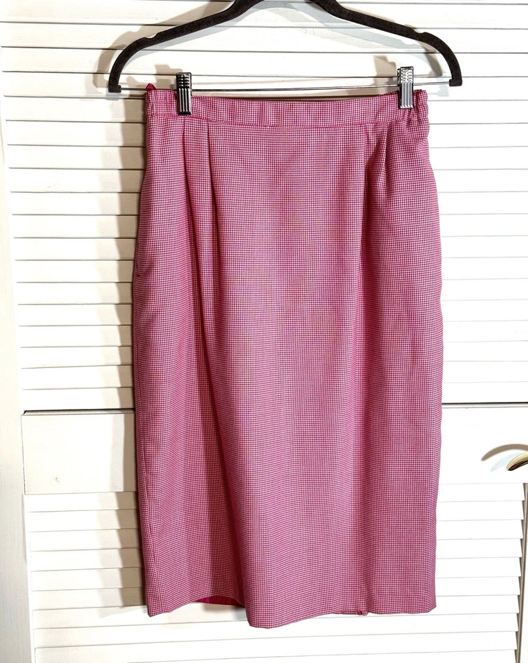 Jaqueta saia terno Gloria Vanderbilt rosa Houndstooth tamanho 10 feminina vintage - Imagem 2 de 4