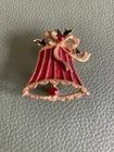 Vintage Style Enamel Christmas Brooch, Bell With Bow, Great Stocking Filler!