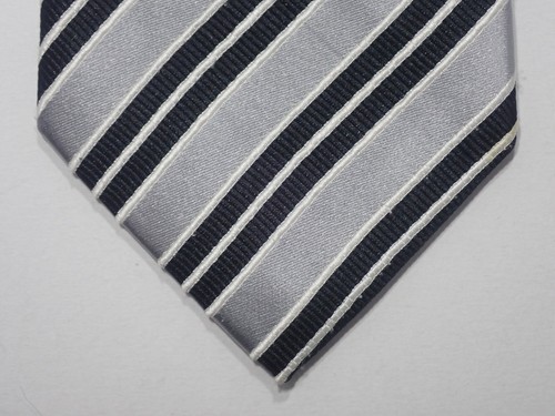 DONALD J TRUMP GRAY BLACK & THIN WHITE STRIPES WOVEN 100% SILK NECK TIE 60.5" - Picture 9 of 9