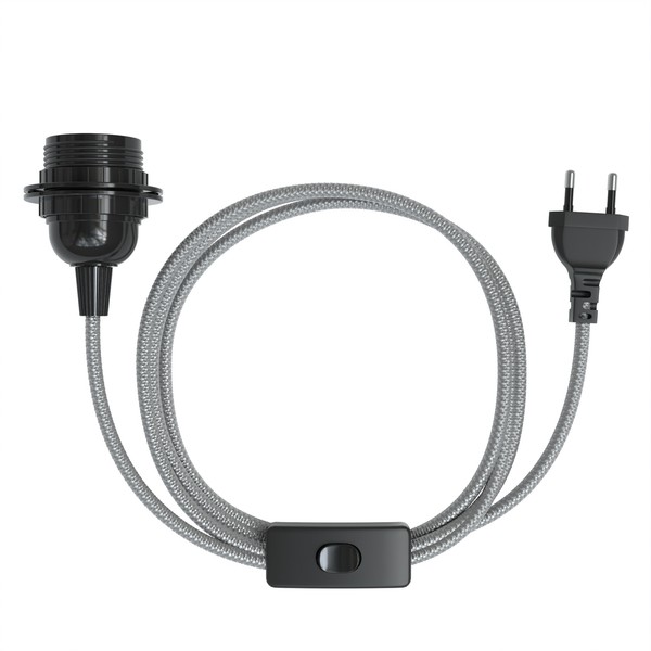 Lampensockel Mit 5M Kabel E27 Schraubfassung Netzstecker Schalter Fassung Silber-image