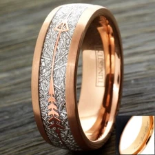 Rose Gold Plated Tungsten Meteorite & Arrow Wedding Band Ring-Engraving Avail.