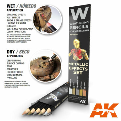 AK-Interactive Weathering Semi Grease Water Pencils Set - Metallics (5pcs)