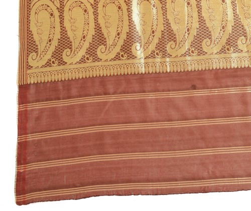 Sushila Vintage Brown Scrap Dupatta Zari Brocade Art Silk Paisley Long Stole - Picture 3 of 13