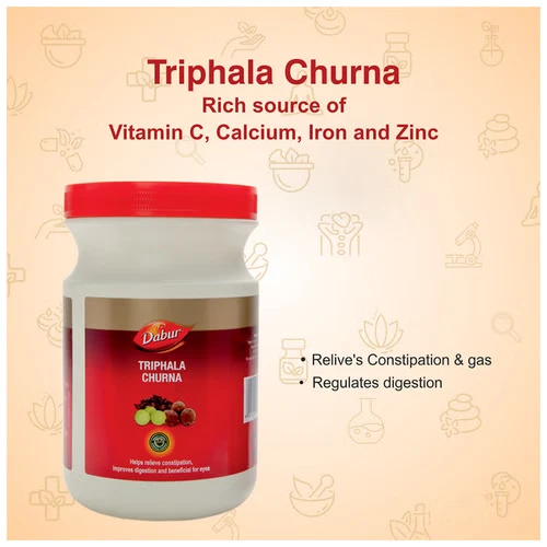 Dabur TRIPHALA CHURNA 500 grammi | Triphla Polvere Allevia Stitichezza,Acidità,Gas - Foto 4 di 7