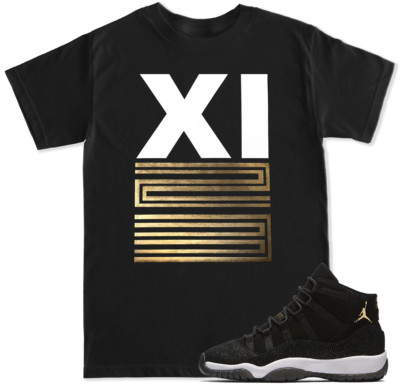 XI 23 Gold T Shirt to match with Air Js Retro 11 PRM Heiress Stingray shoes