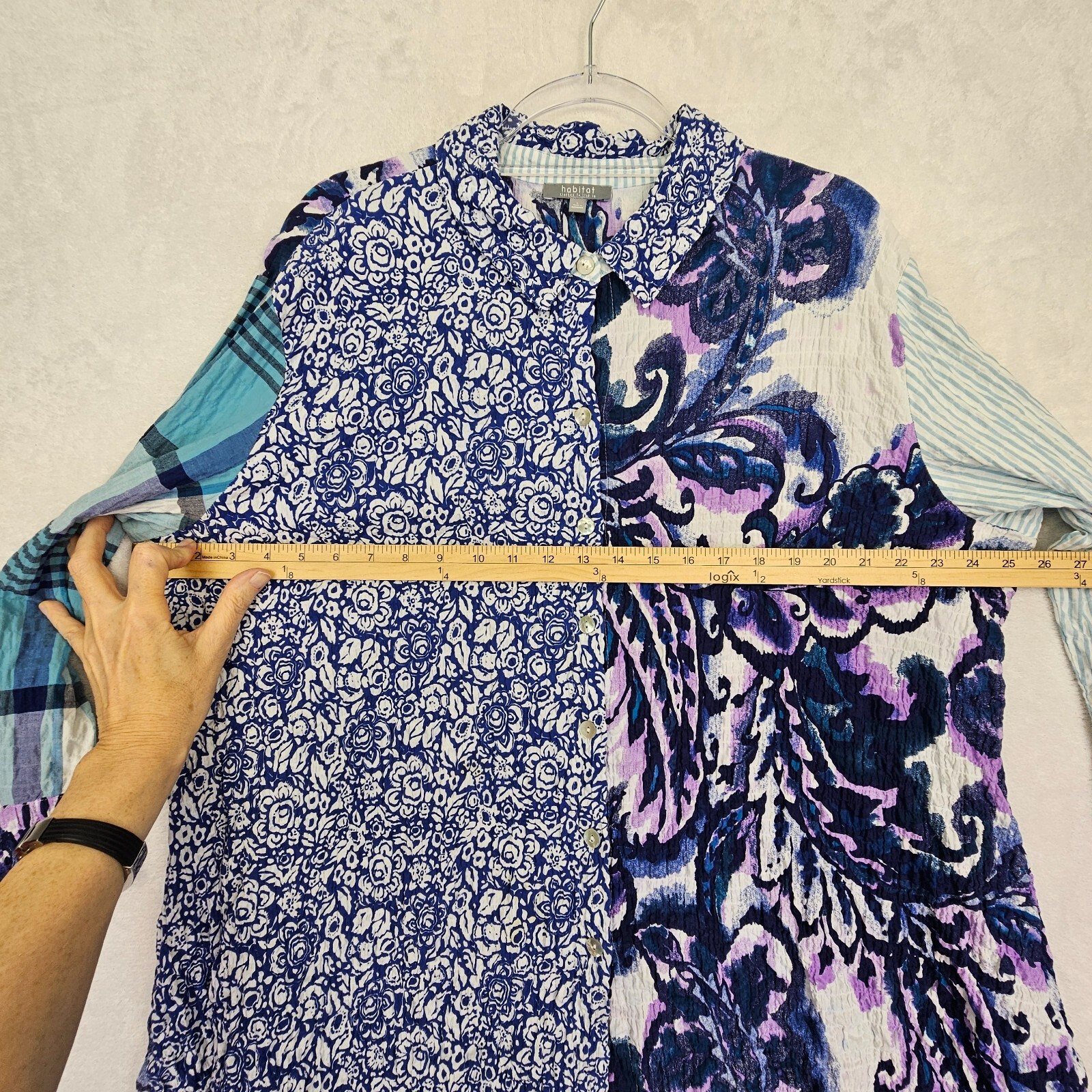 Habitat Patchwork Crinkle Cotton Button Up Shirt … - image 10