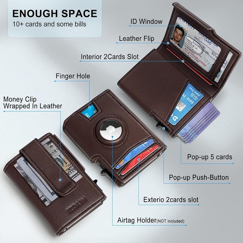 Cartera Airtag para hombres con clip para dinero 10 tarjetas estuche de metal inteligente RFID billetera de regalo - Imagen 2 de 11