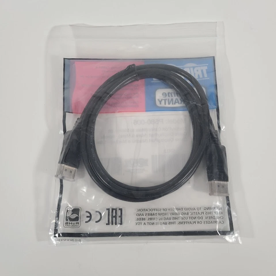 (2) Tripp Lite DisplayPort Cable with Latches M/M DP to DP 4K x 2K 6ft P580-006 - Image 2 of 2