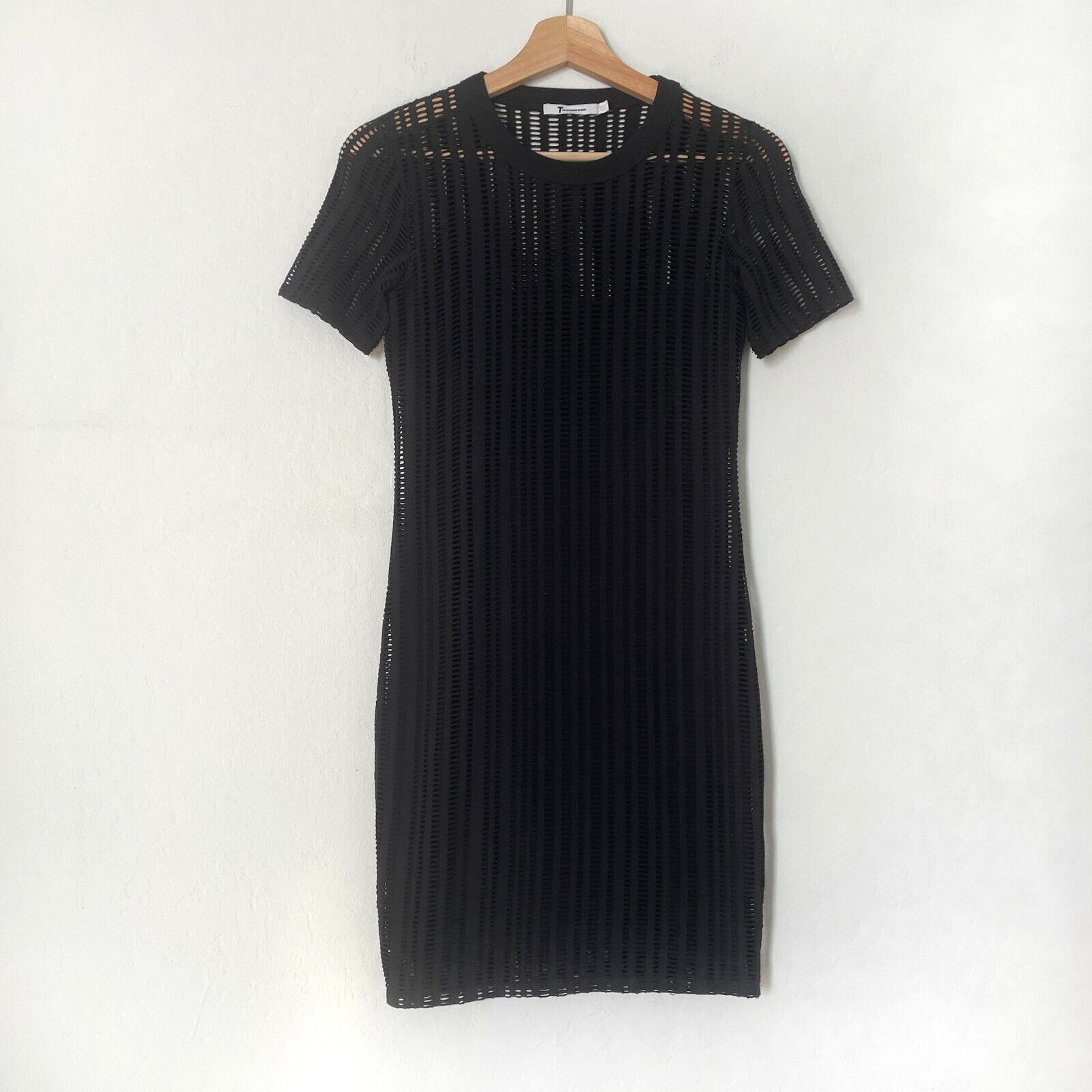 T by Alexander Wang Laser-cut Perforated Lined Short Sleeve Dress